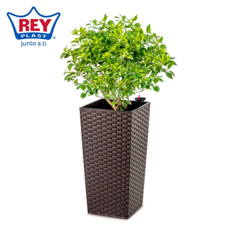 REYPLAST - Maceta Ratan con Riego Marrón 19x36x