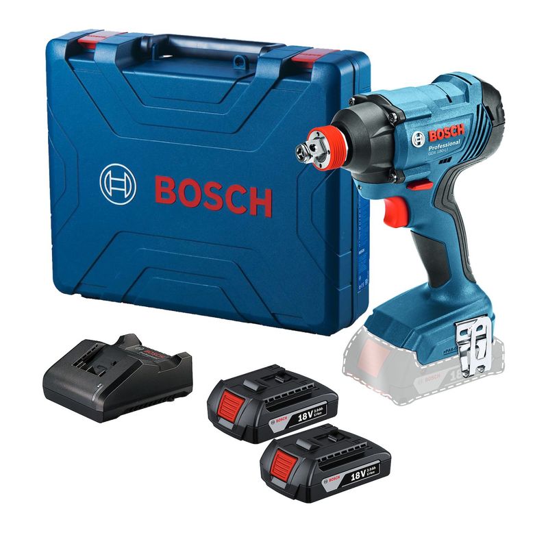 BOSCH - Llave de impacto Inalámbrico Bosch GDX 180-LI 1" 220V Bosch  , 180 Nm, 2 Baterías De Lítio 2 Ah + Maletín Plástico,Encastre 1/4" (hexagonal) + 1/2" (cuadrado)