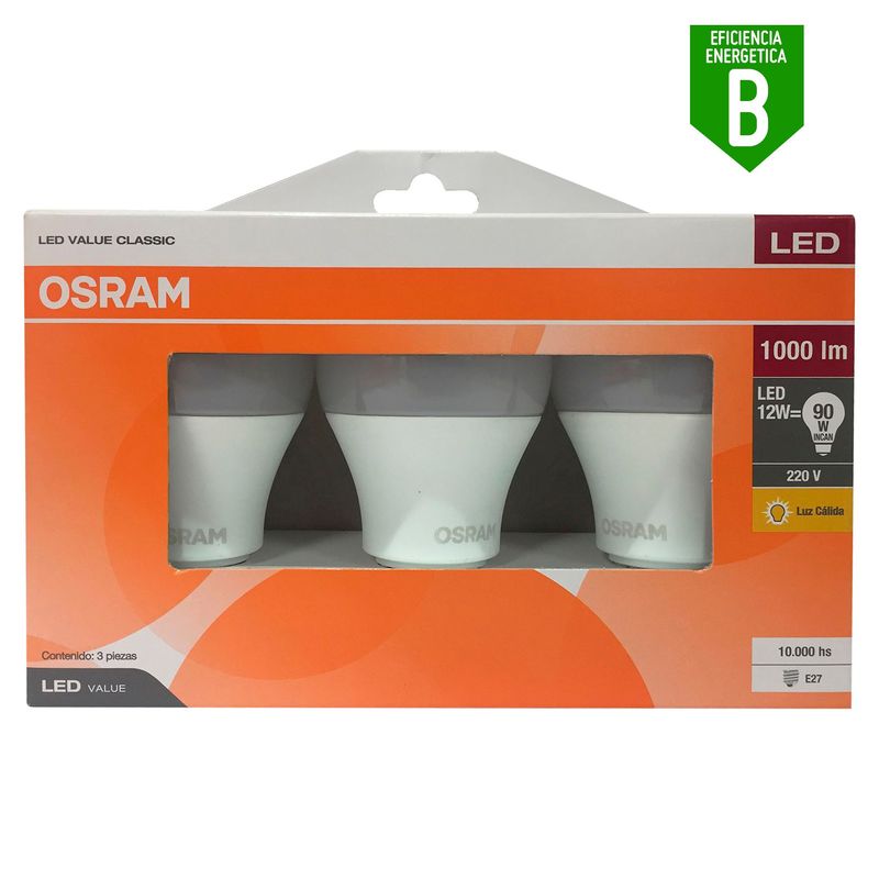 OSRAM - Pack x3 Foco LED 12w Luz Cálida E27