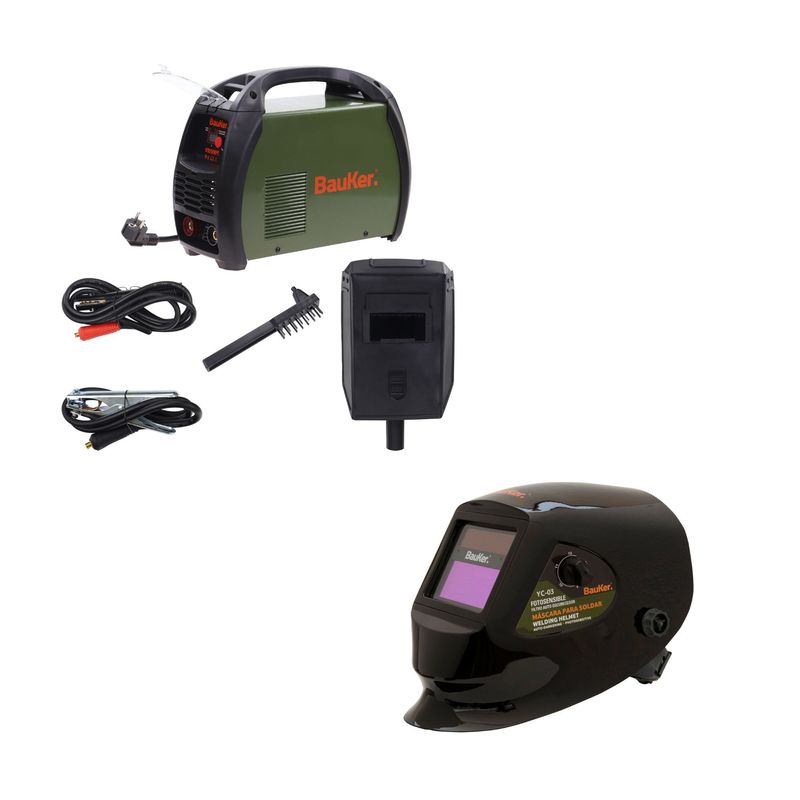 BAUKER - Máscara de Soldar Fotosensible + Soldador Inversor 200AMP 220VP