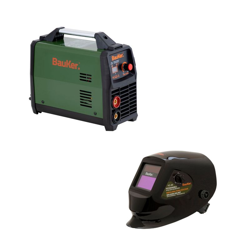 BAUKER - Máscara de Soldar Fotosensible + Soldadora Eléctrica Inverter 5500W 160A Bauker