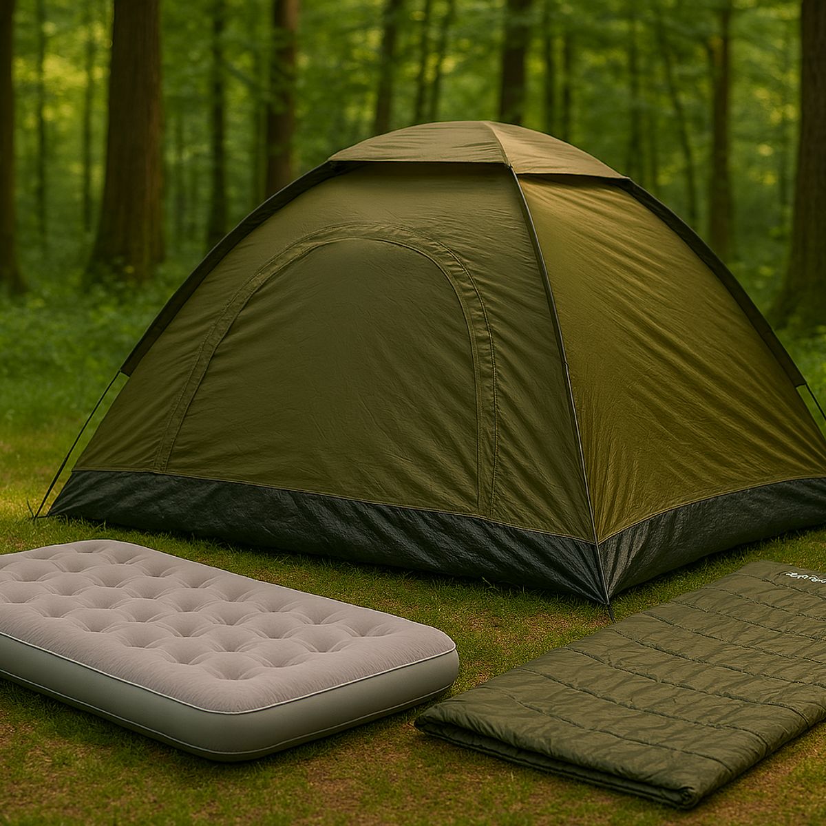 Carpa Para 2 Personas Modelo Iglú Dome Pack Color Gris/Verde + Colchón Inflable 1 Plaza + Bolsa de Dormir Basic Verde, marca KLIMBER - Foto Principal