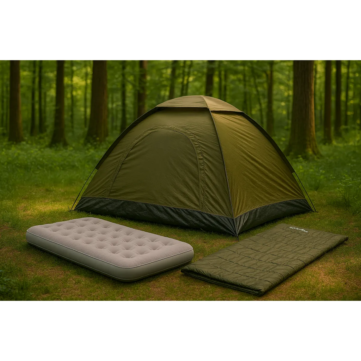 Carpa Para 2 Personas Modelo Iglú Dome Pack Color Gris/Verde + Colchón Inflable 1 Plaza + Bolsa de Dormir Basic Verde, marca KLIMBER - Foto Principal