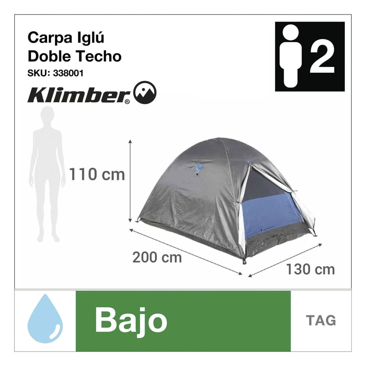 KLIMBER - Carpa Para 2 Personas Modelo Iglú Color Gris