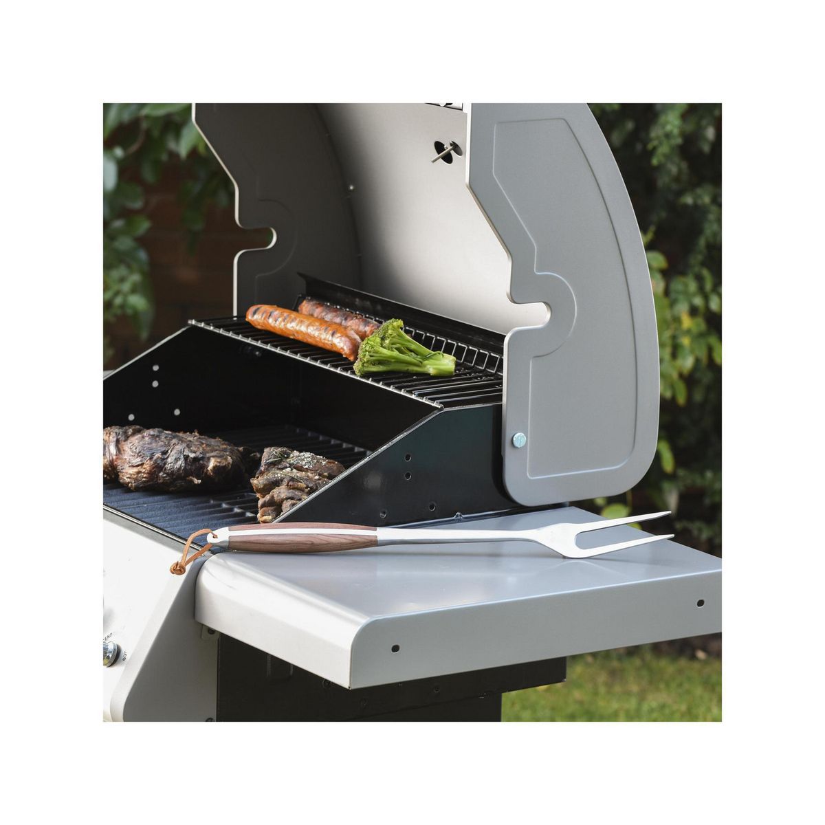 MR BEEF - Tenedor Parrillero Acero Inoxidable Mango de Madera