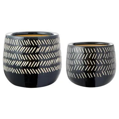 Set 2 Macetas Himba Blanco/Negro Cer�mica 18x23cm