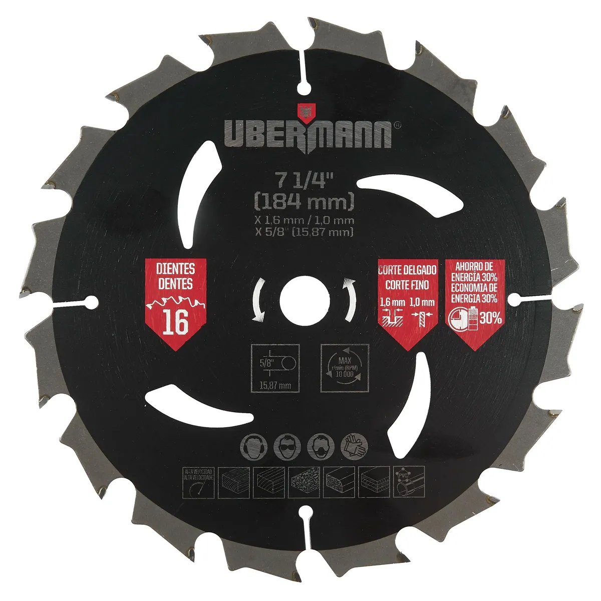 UBERMANN - Disco de Sierra Circular 7 1/4'' 16 Dientes