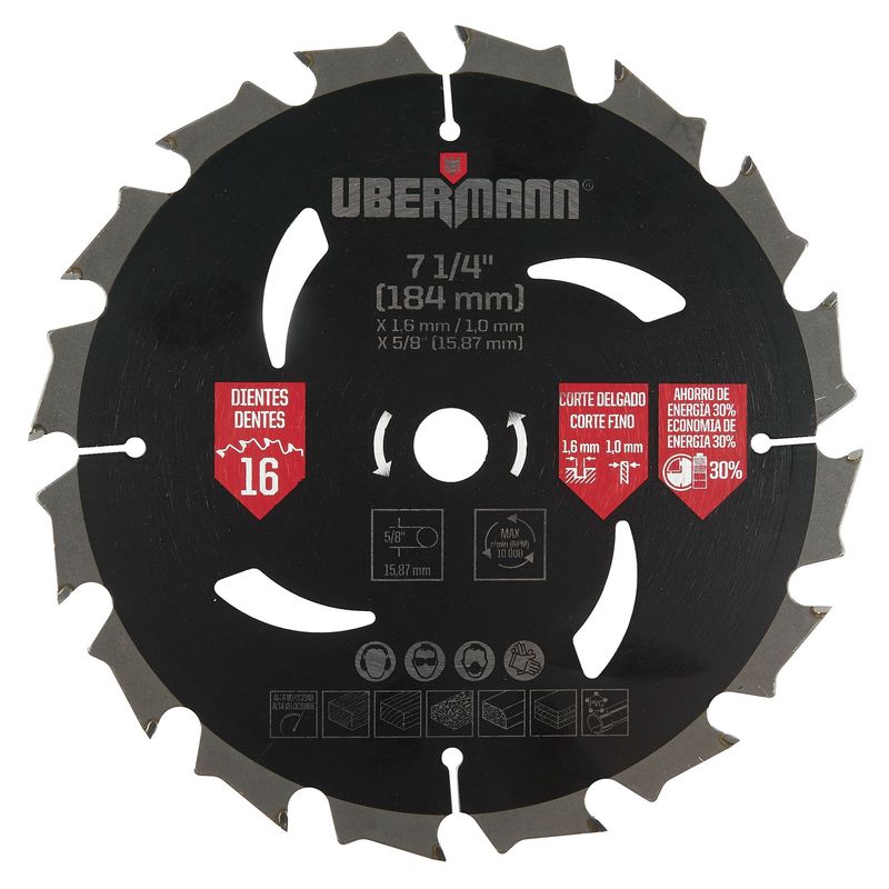 UBERMANN - Disco de Sierra Circular 7 1/4'' 16 Dientes