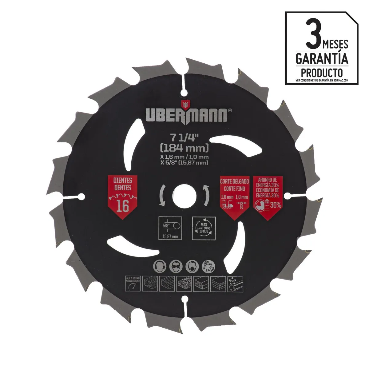 UBERMANN - Disco de Sierra Circular 7 1/4'' 16 Dientes