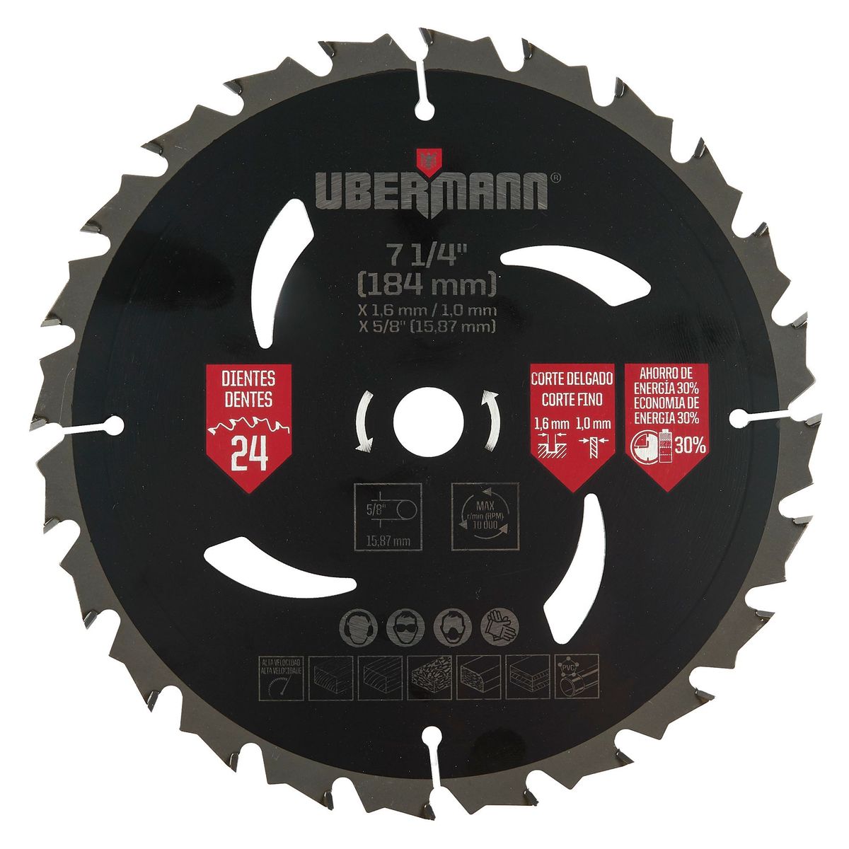 UBERMANN - Hoja de Sierra Ciruclar para madera 7 1/4" 24 Dientes Bauker