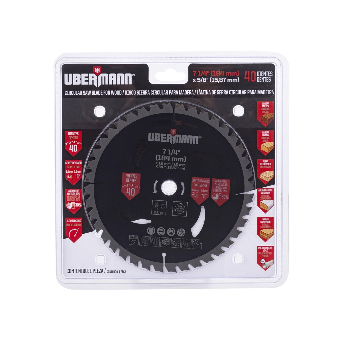 UBERMANN - Hoja de Sierra Ciruclar 7 1/4" 40 Dientes Bauker