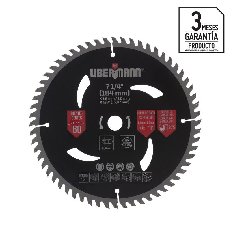 UBERMANN - Hoja de Sierra Circular para madera 7 1/4" Bauker