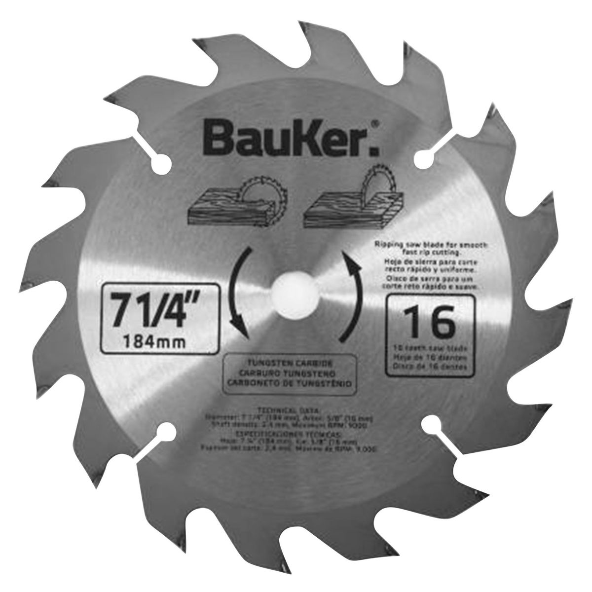 BAUKER - Hoja de Sierra Ciruclar 7 1/4" 16 Dientes Bauker