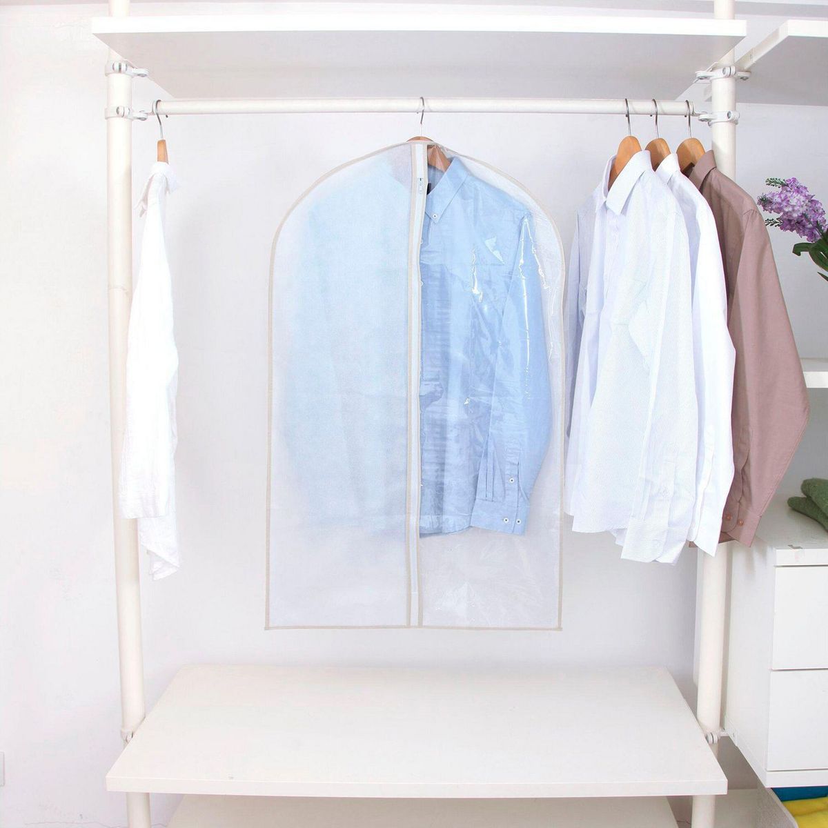 CASA BONITA - Funda para Ropa de Tela Blanco 60x100cm