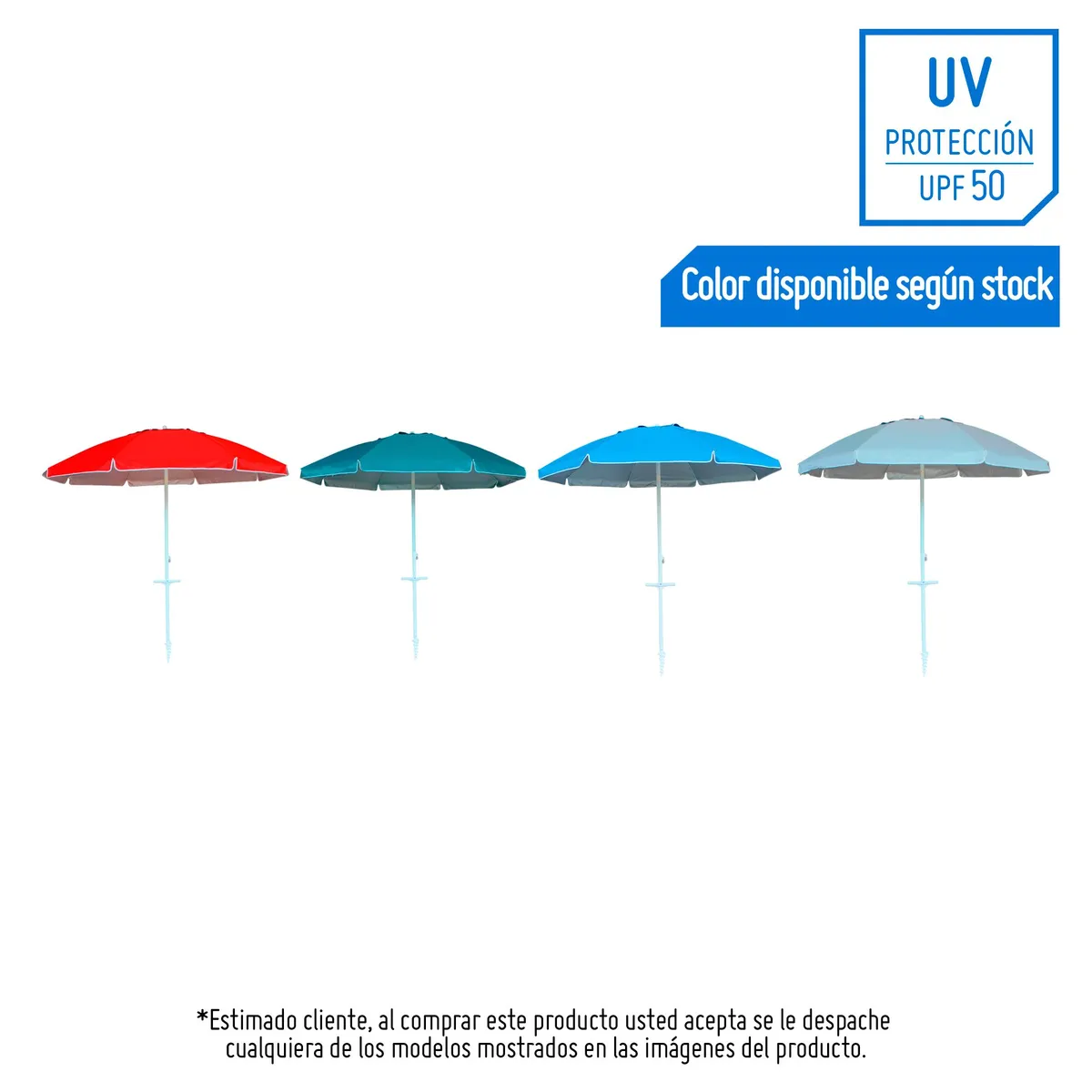 KLIMBER - Sombrilla de Playa +UV 50 2m Colores Varios