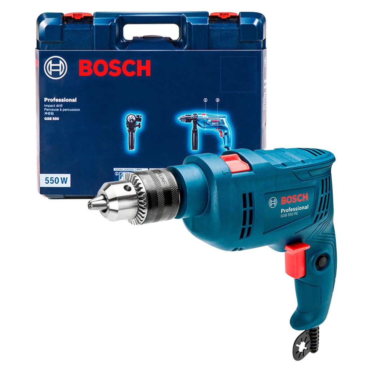 BOSCH - Taladro Percutor Eléctrico Bosch 1/2" 550W GSB 550 + Maletín