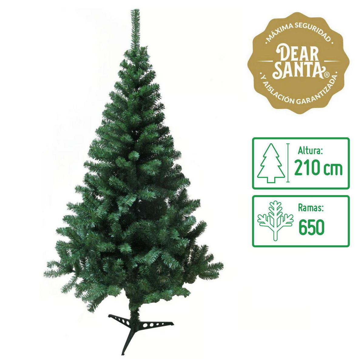 DEAR SANTA - Árbol de Navidad 210 cm 650 ramas CT3112-7 Verde