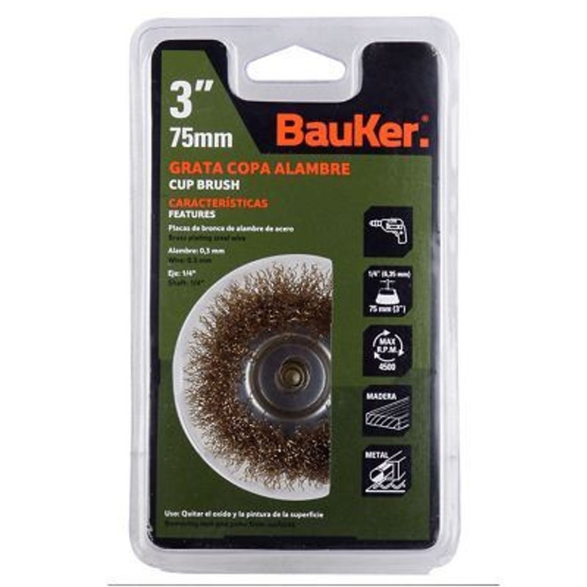 BAUKER - Grata 3pg copa alambre vastago