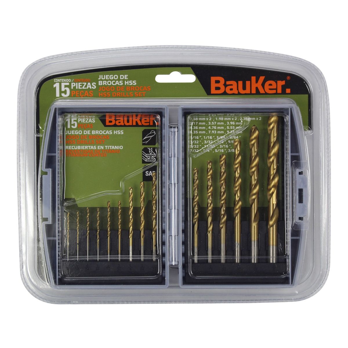 BAUKER - Set 15 Brocas Acero HSS Bauker