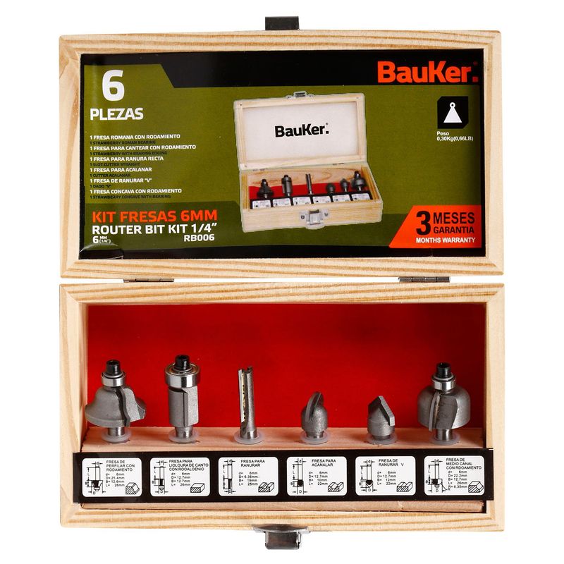 BAUKER - Set de Fresas Bauker 6mm 6 Pzs 