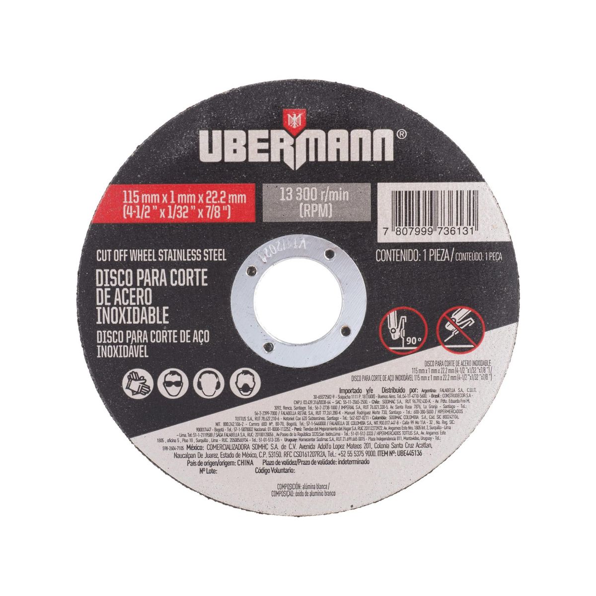 UBERMANN - Disco para Corte de Acero Inoxidable 9''x1/16''