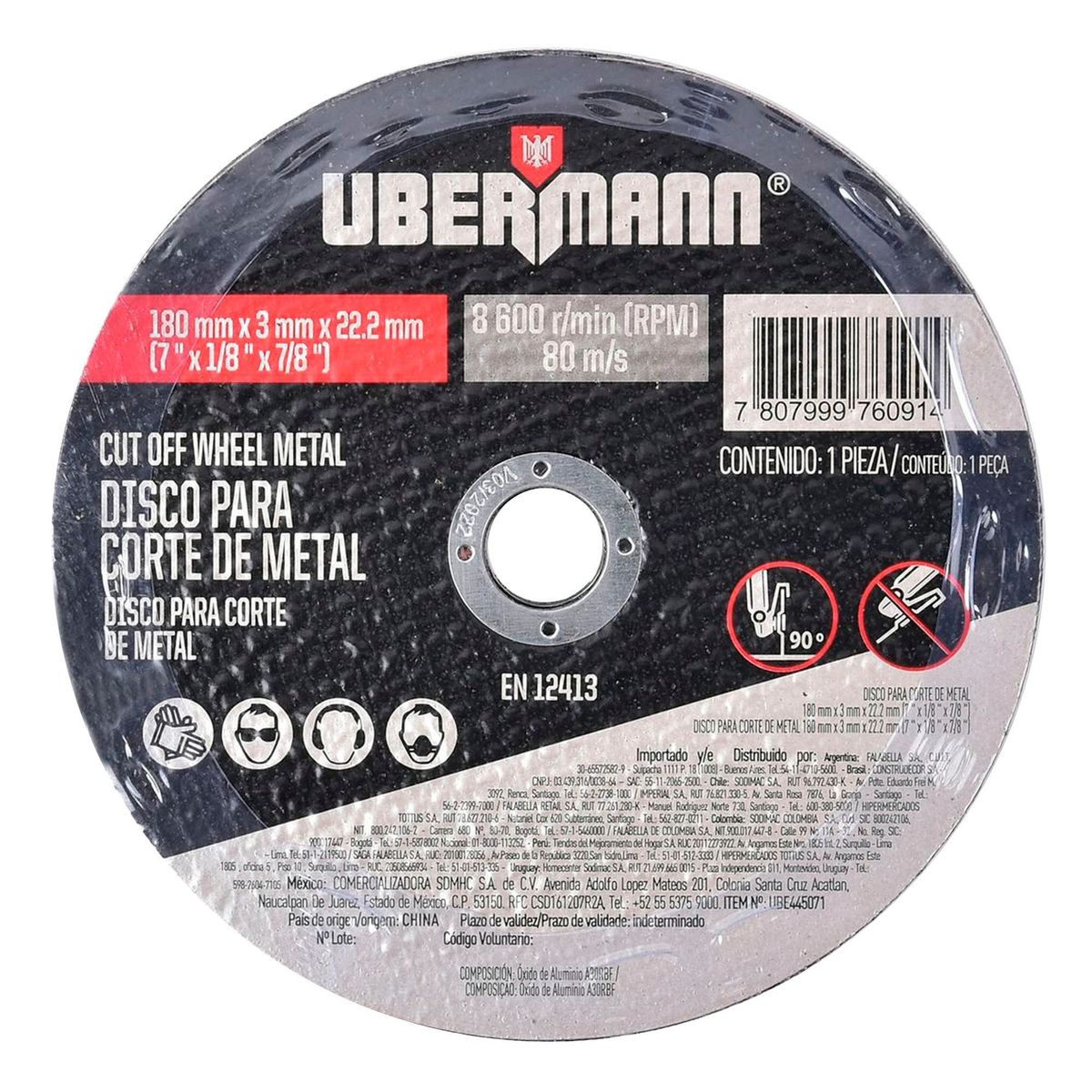 UBERMANN - Disco para Corte de Metal 7''