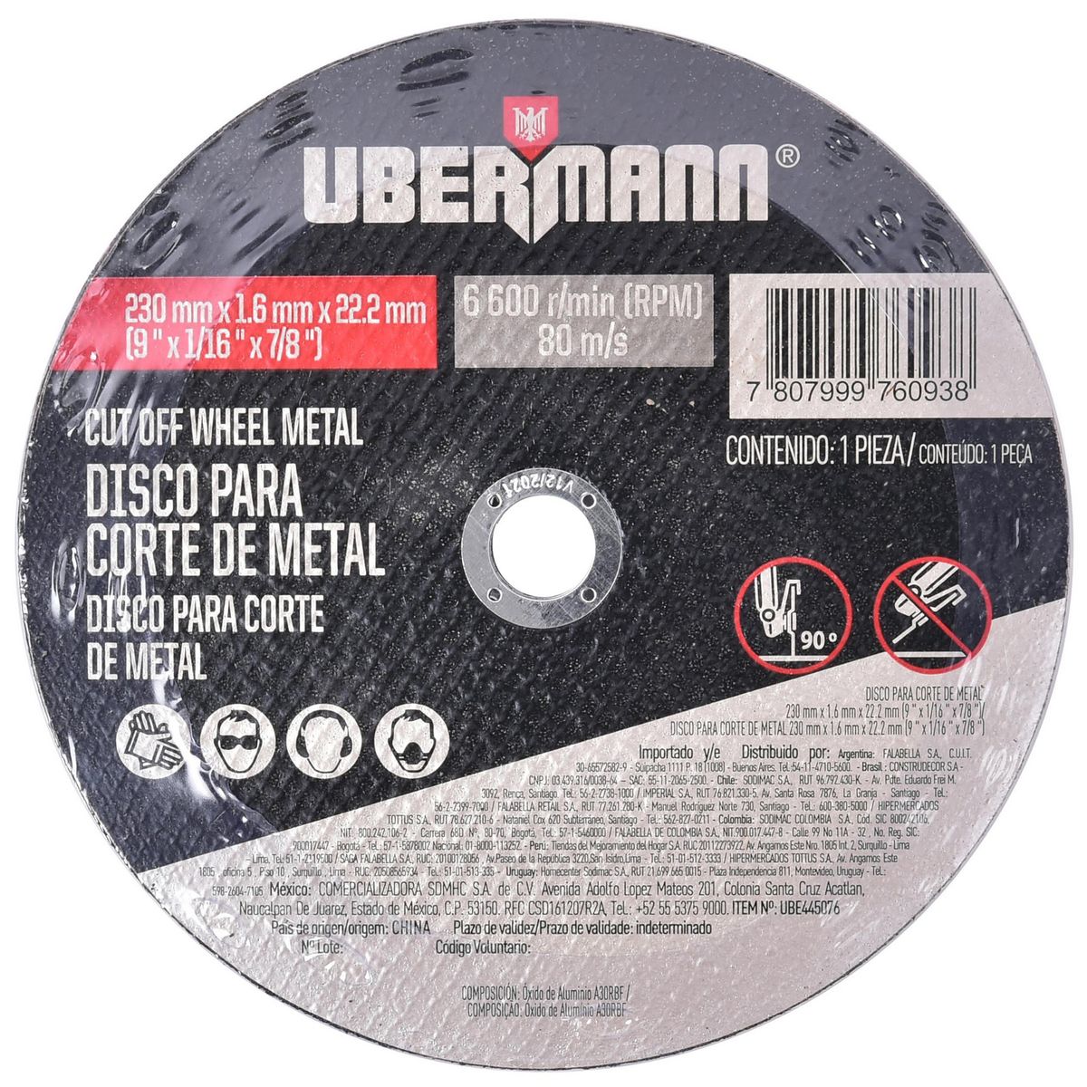 UBERMANN - Disco para Corte de Metal 9''
