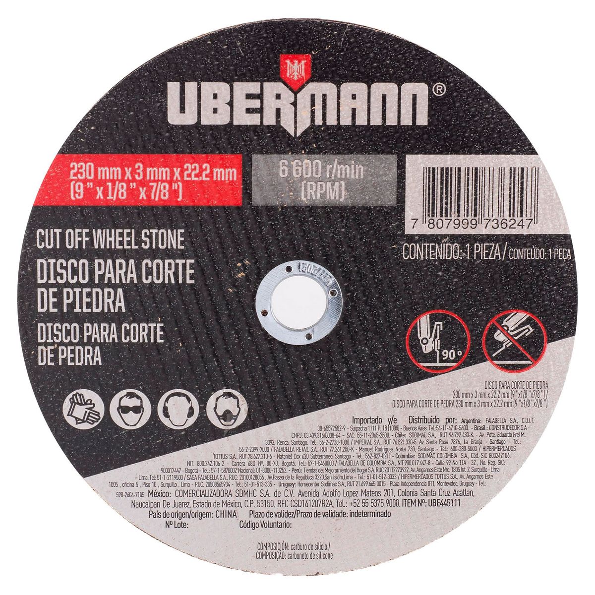 UBERMANN - Disco para Corte de Piedra 9''x1/8''