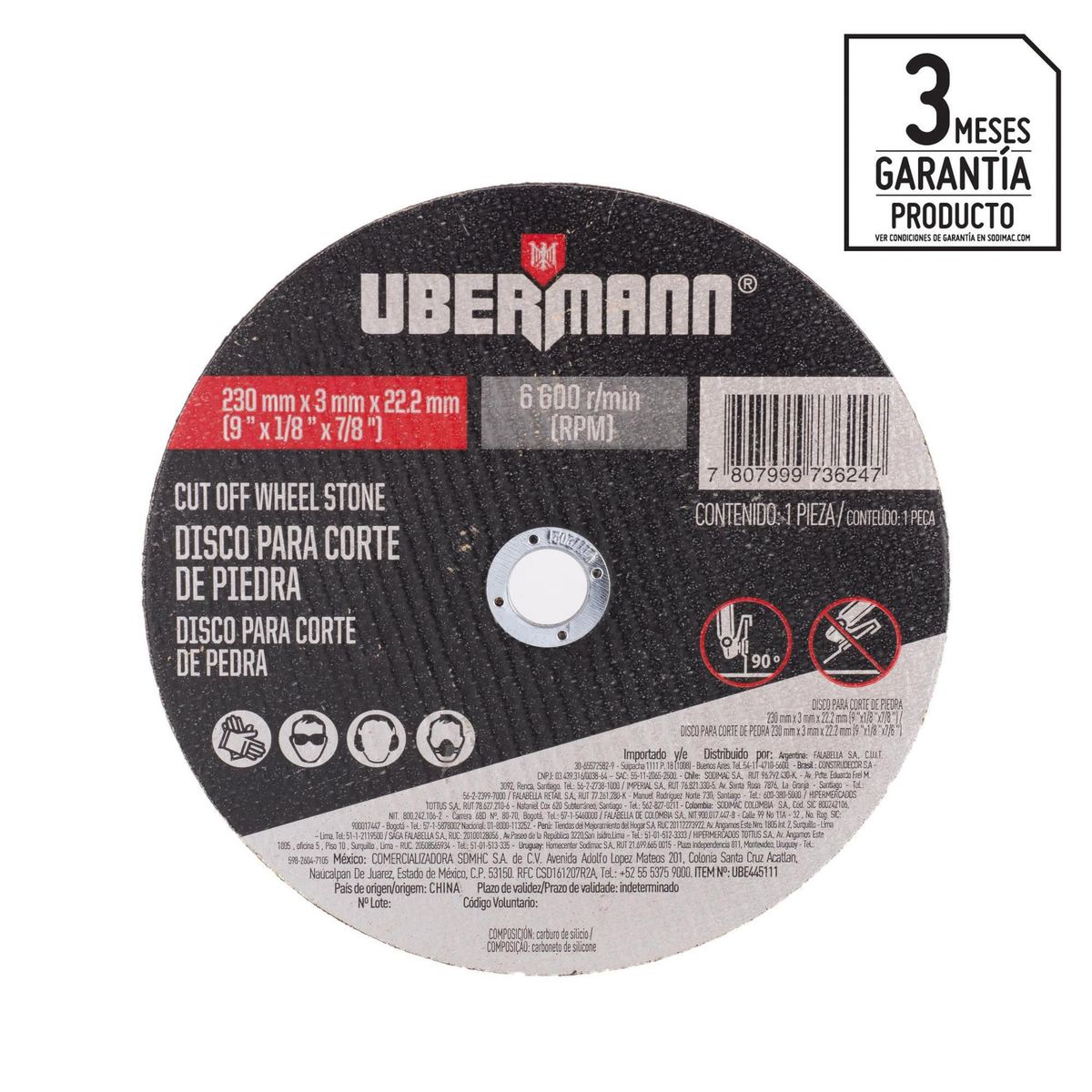 UBERMANN - Disco para Corte de Piedra 9''x1/8''
