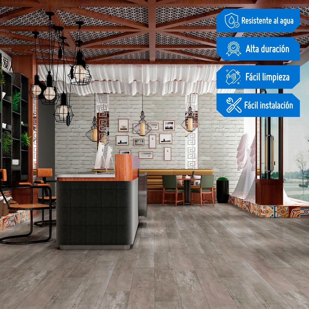 HOLZTEK - Piso SPC Wal Gris 4mm 124x18cm 2.2m2