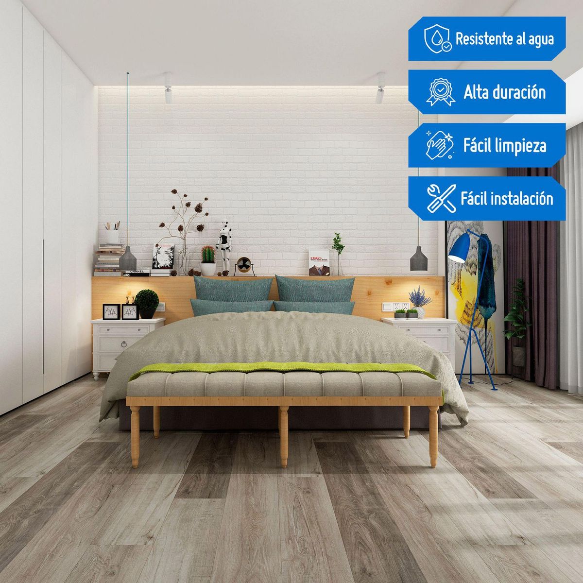 HOLZTEK - Piso SPC Oak Light Marrón 122x18cm 4mm 2.2m2