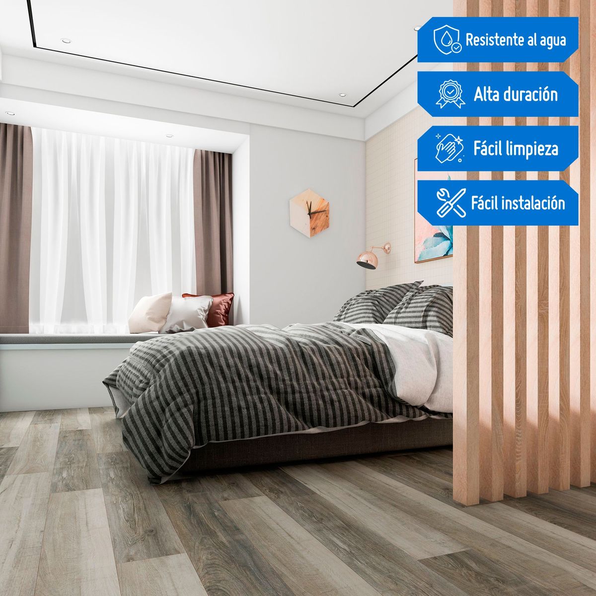 HOLZTEK - Piso SPC Oak Gris 4mm 122x18cm 2.2m2