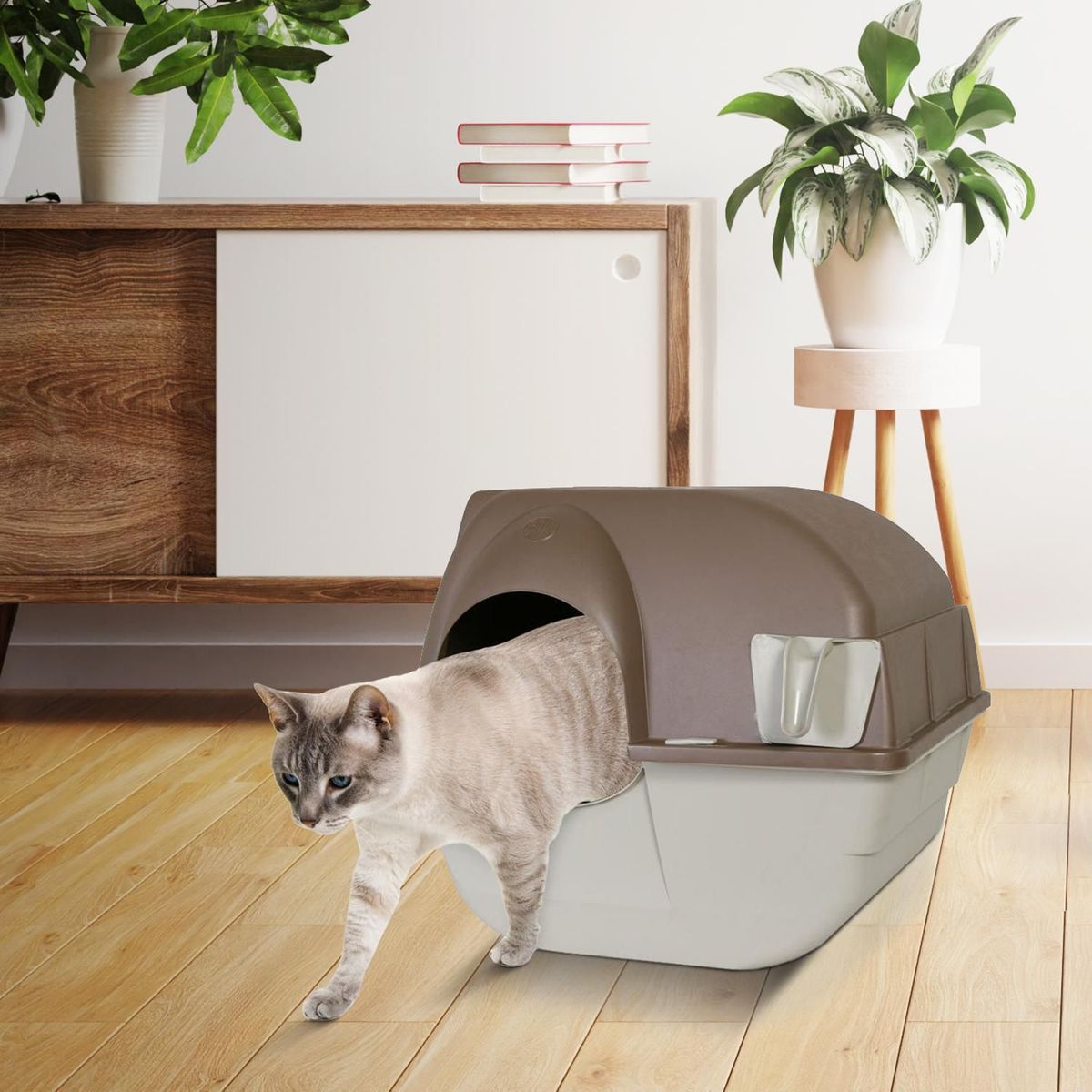 OMEGA - Arenero para Gatos Grande Plástico Marrón Claro 57x47x50cm