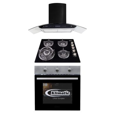 Tricombo Cocina Empotrable Gia + Campana Decorativa Venezia Black + Horno a Gas Lubeck-BC