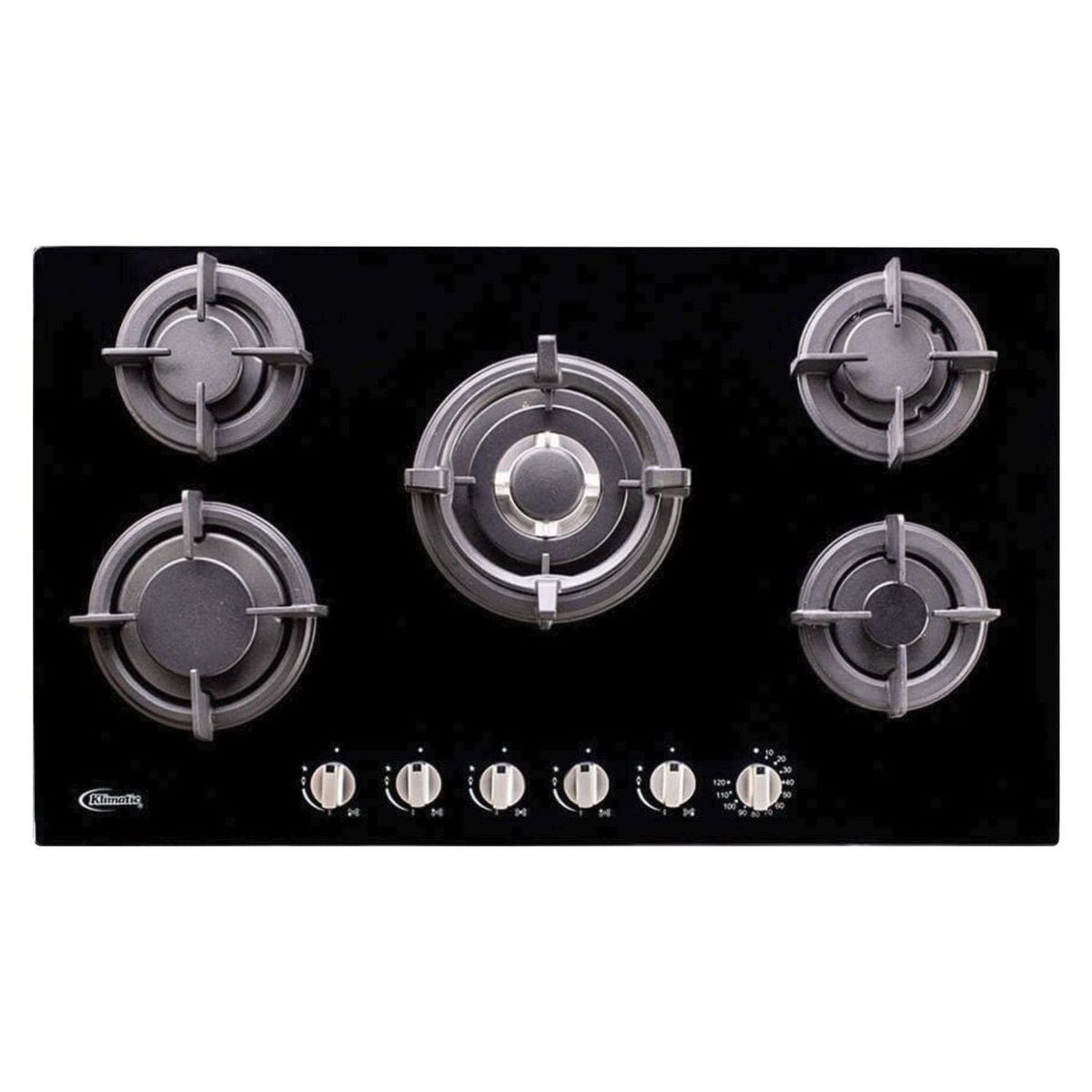 KLIMATIC - Tricombo Klimatic Cocina Empotrable 5 Hornillas Gina X + Campana Decorativa 90cm Venezia Black + Horno a Gas 60 Lt Lubeck BC