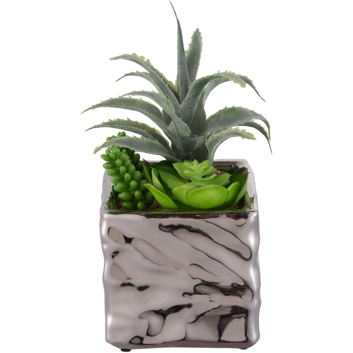 JUST HOME COLLECTION - Arreglo Suculenta Con Maceta Plata 17cm