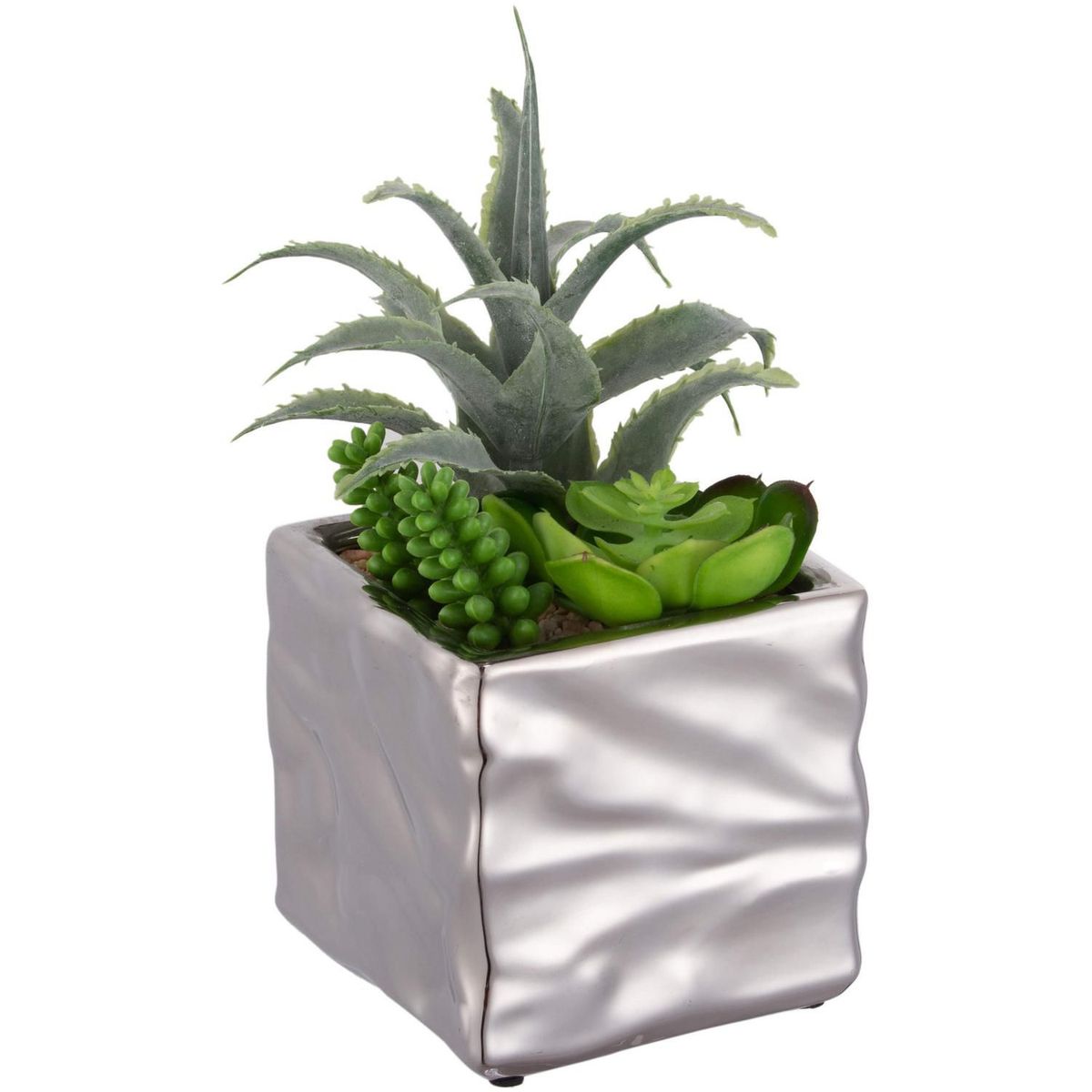 JUST HOME COLLECTION - Arreglo Suculenta Con Maceta Plata 17cm
