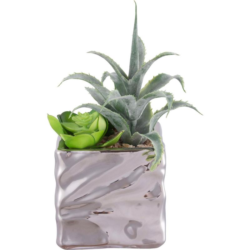 JUST HOME COLLECTION - Arreglo Suculenta Con Maceta Plata 17cm