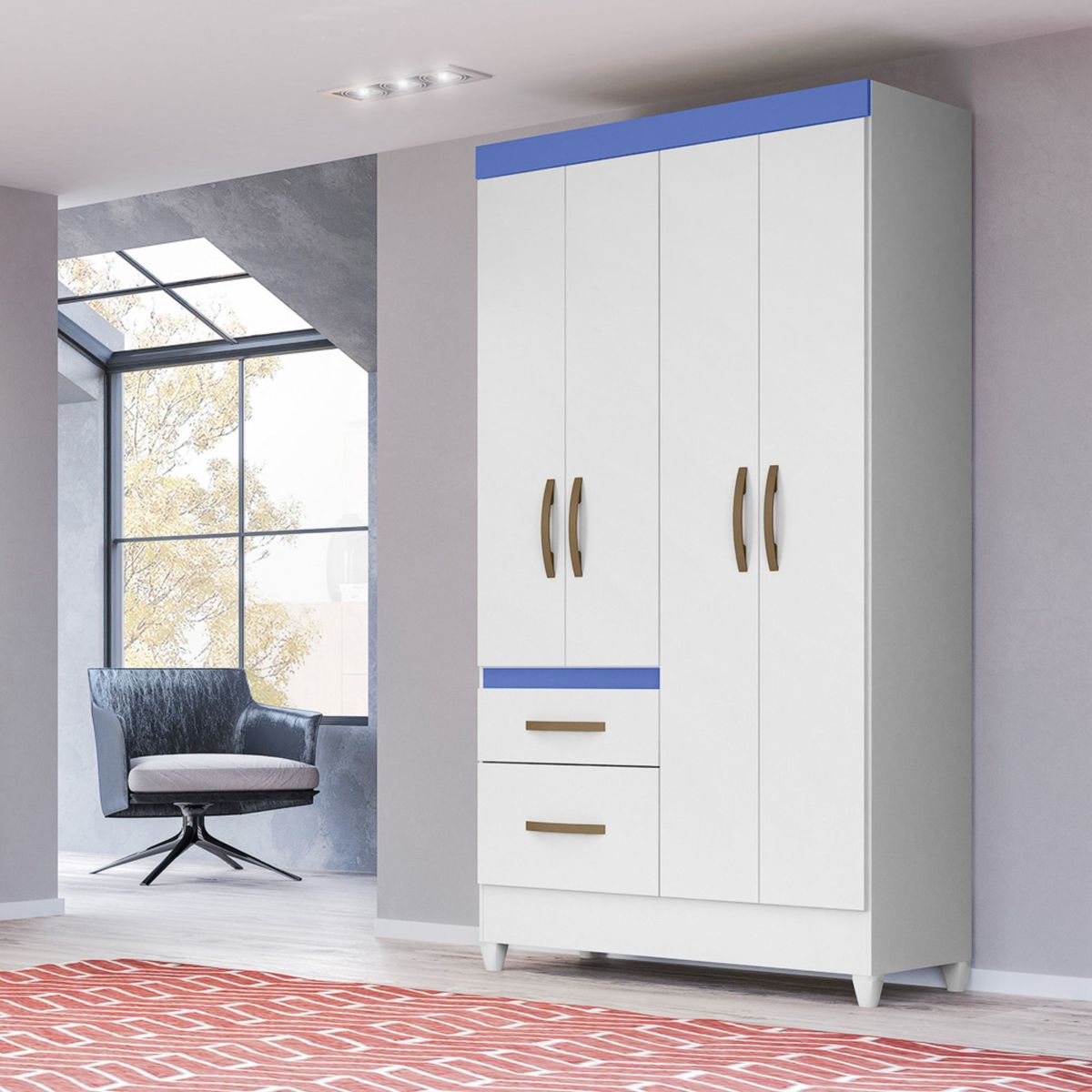 MOVAL - Ropero 4 puertas 2 cajones Infantil Colores Intercambiables