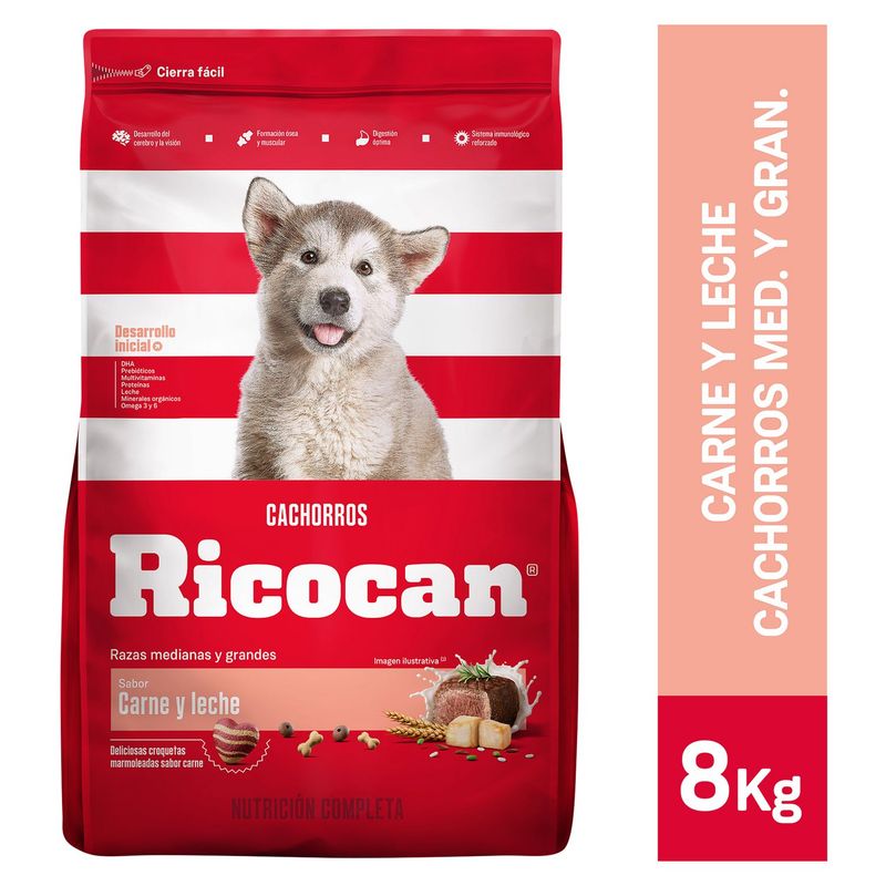 RICOCAN - Ricocan adultos 8kg de Carne y leche raza mediana/grande