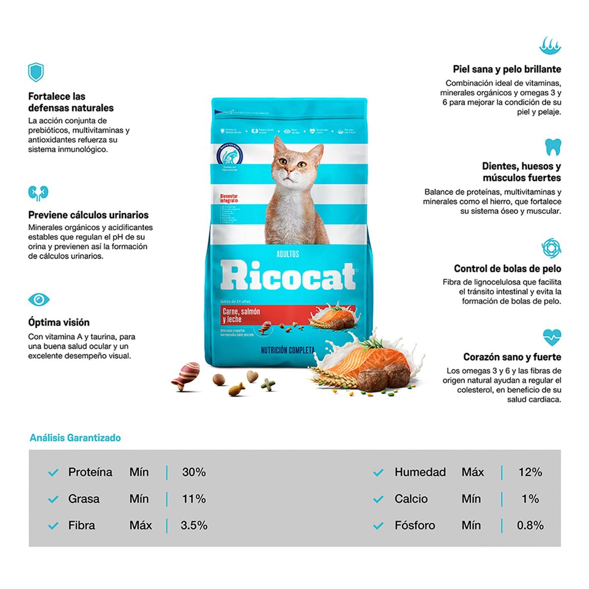 RICOCAT - Ricocat Adultos Alimento para Gatos 9 kg Sabor Salmon