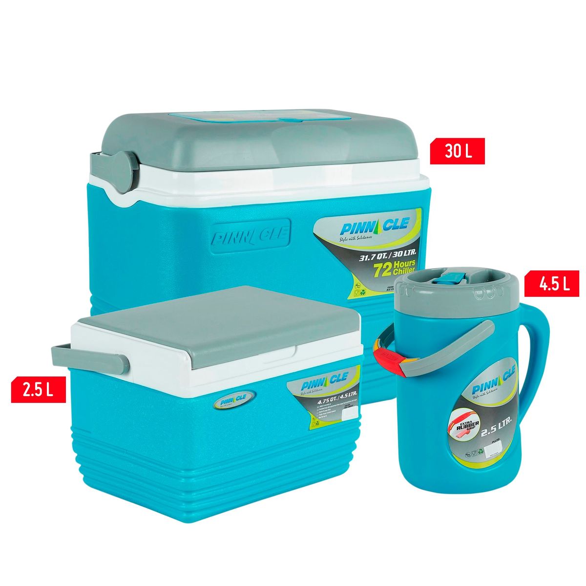 PINNACLE - Combo cooler 3 piezas 30L, 4.5L y termo de 2.5L