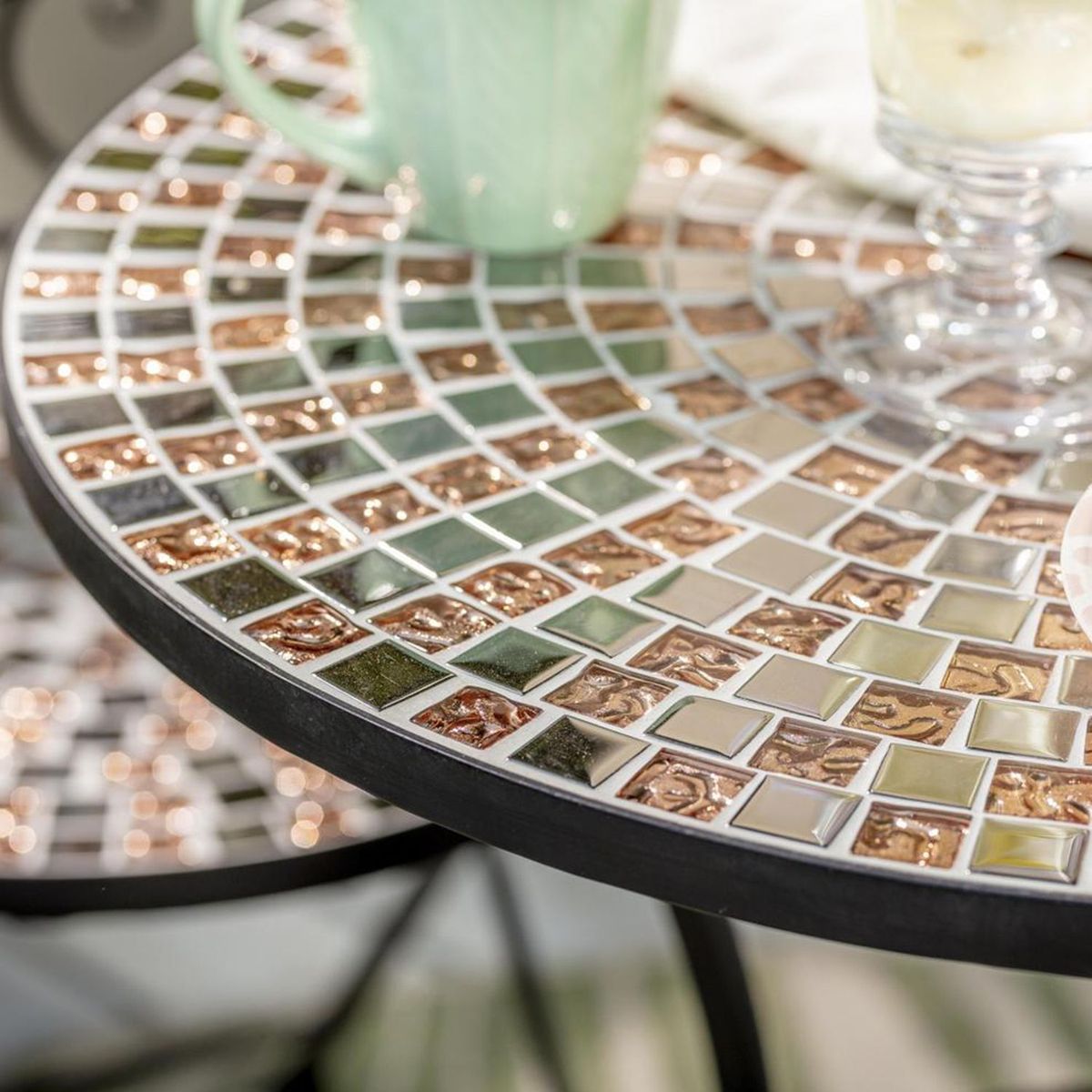 JUST HOME COLLECTION - Mesa de Terraza Japon Redonda con Mosaico 60X60 CM