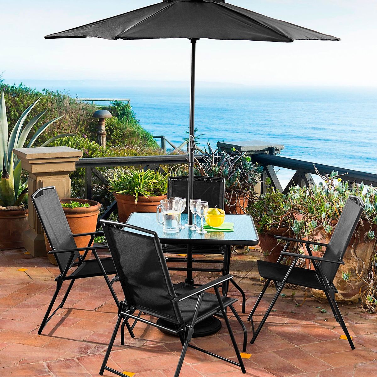 JUST HOME COLLECTION - Juego de Comedor Menorca 4 personas Negro