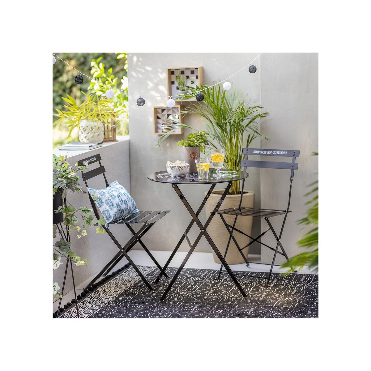 JUST HOME COLLECTION - Juego de Balcón Bistró 2 Personas Negro