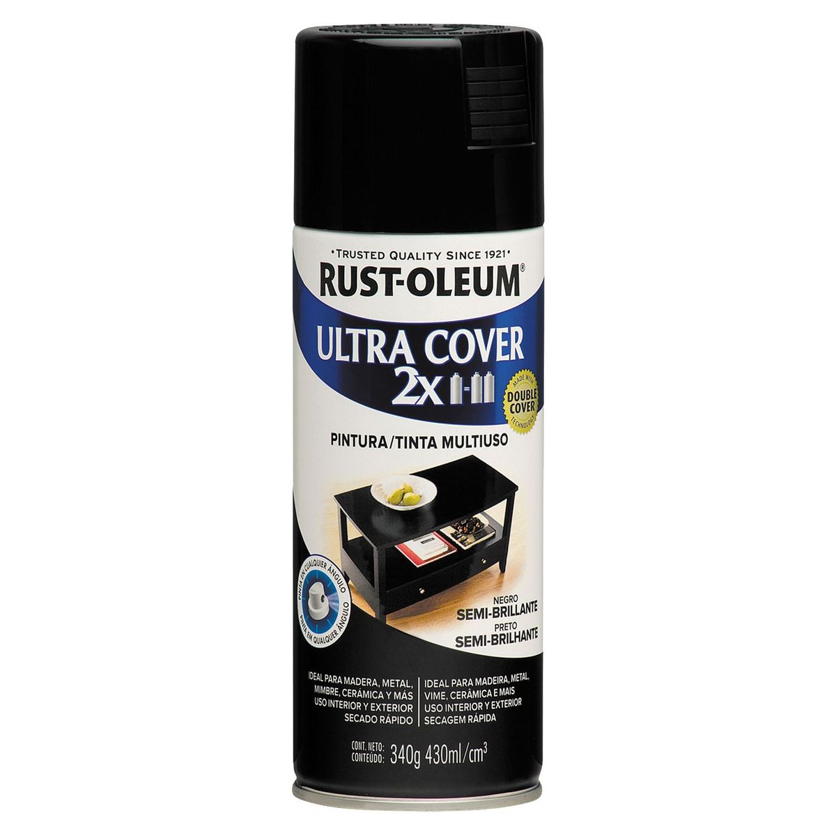 Aerosol Multiusos Ultra Cover 2X Negro Semi Brillante 340G, marca RUST OLEUM - Foto 2
