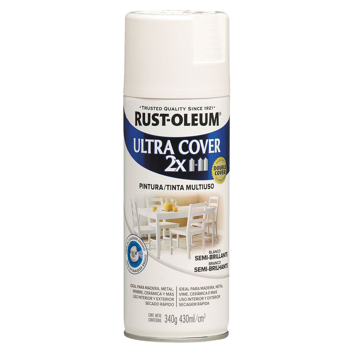 Aerosol Multiusos Ultra Cover 2X Blanco Semi Brillante 340G, marca RUST OLEUM - Foto 2