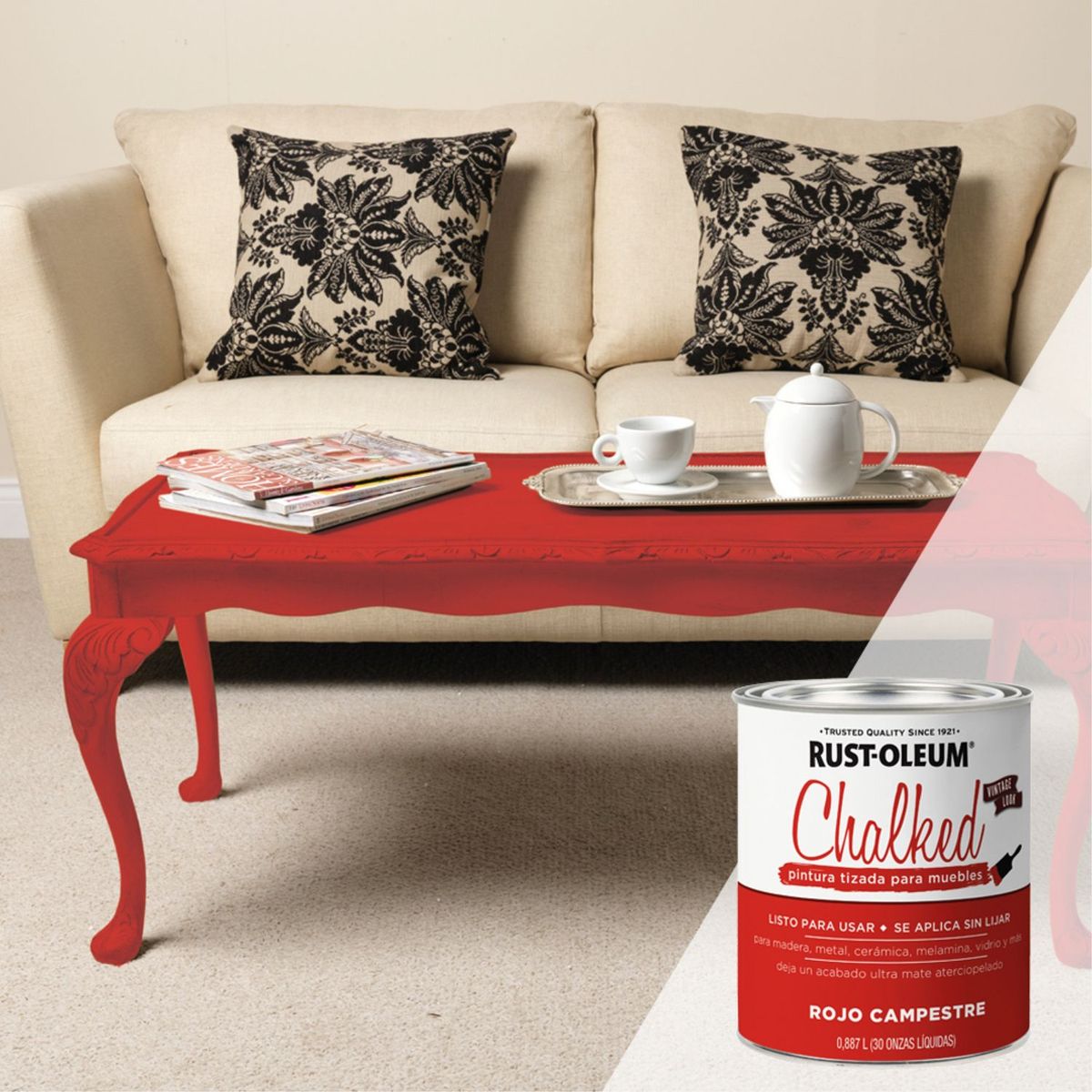 Pintura Tizada ultra mate, Chalked Brochable Rojo Campestre 0,887L, marca CHALKED - Foto Principal