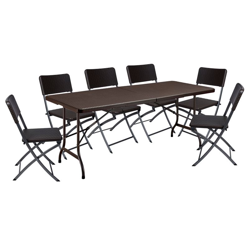  - Combo Mesa Plegable Rectangular + 06 Sillas Plegables Ratán