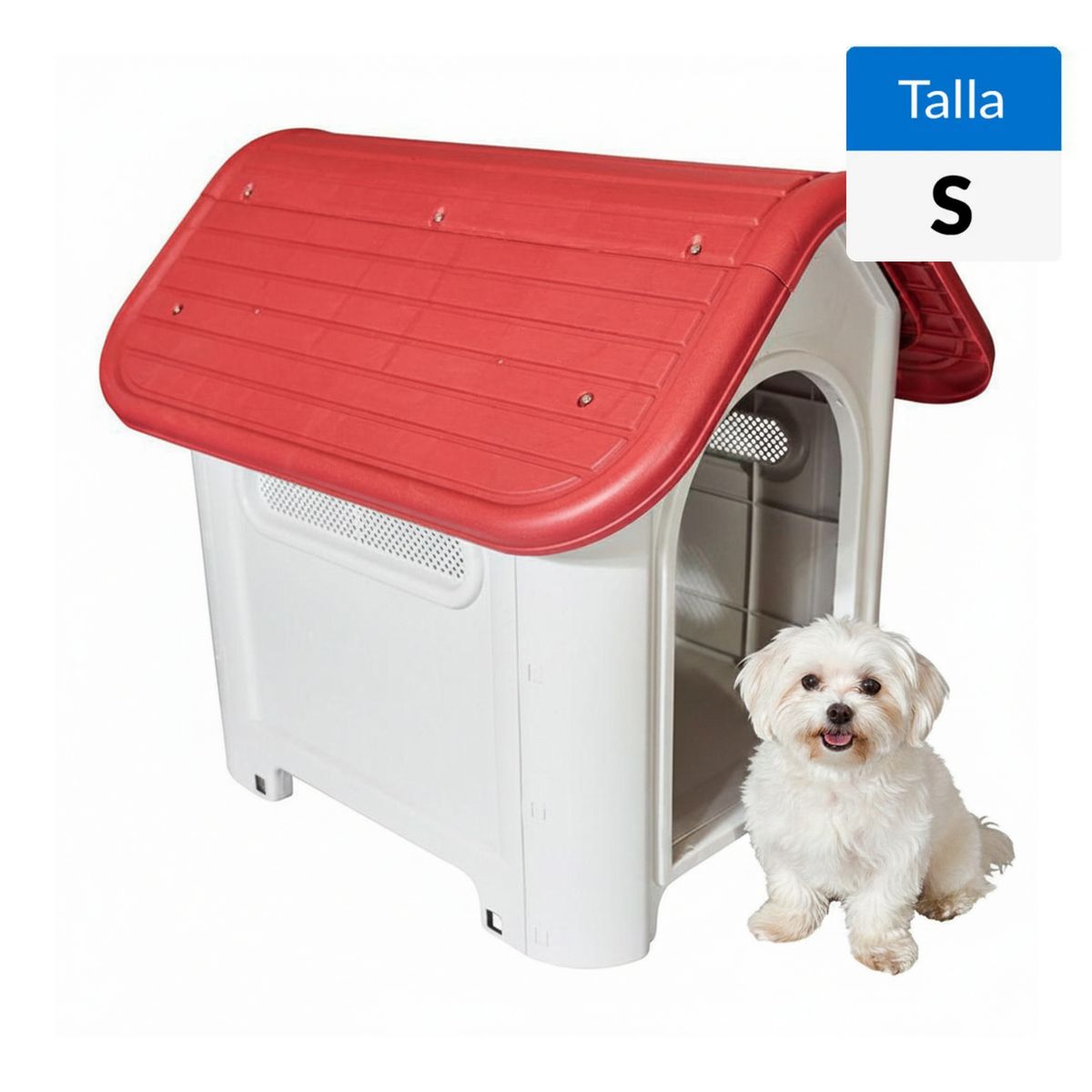 Casa para Perro Raza Pequeña Blanco y Rojo 75x66x59cm, marca PETIZOOS - Foto 2